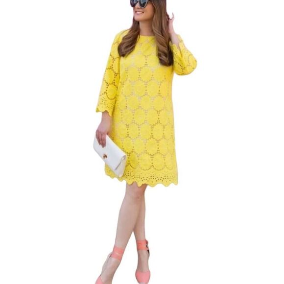 Lilly Pulitzer Mariella Dress Floral Scallop Eyelet Yellow Size 0 - Picture 3 of 12